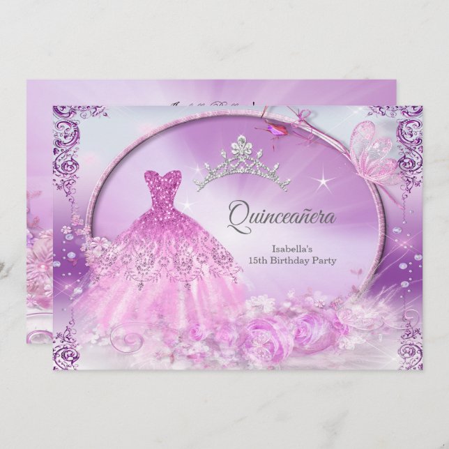Purple Princess Quinceanera Magical Dress Invitation (Front/Back)