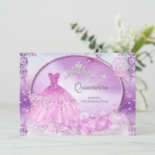 Purple Princess Quinceanera Magical Dress Invitation | Zazzle