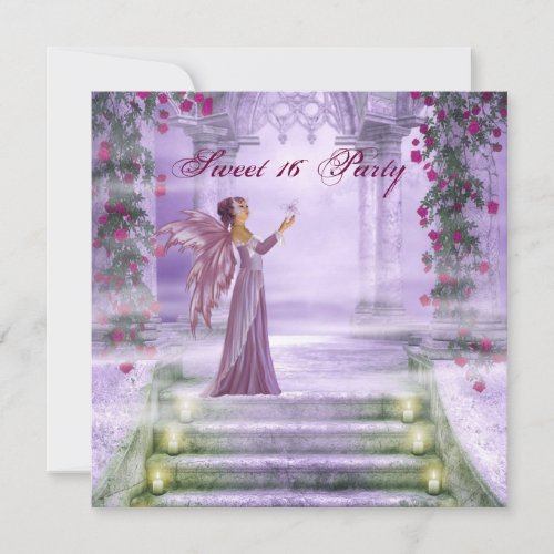 Purple Princess Red Rose Sweet 16 Party Custom Invites