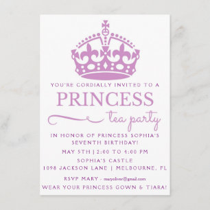 Purple Princess Tea Party Birthday Invitations