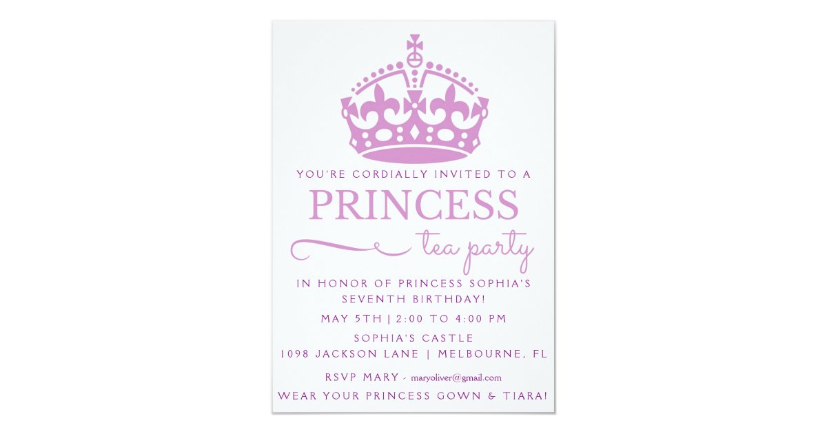 Purple Princess Tea Party Birthday Invitations Zazzle Com