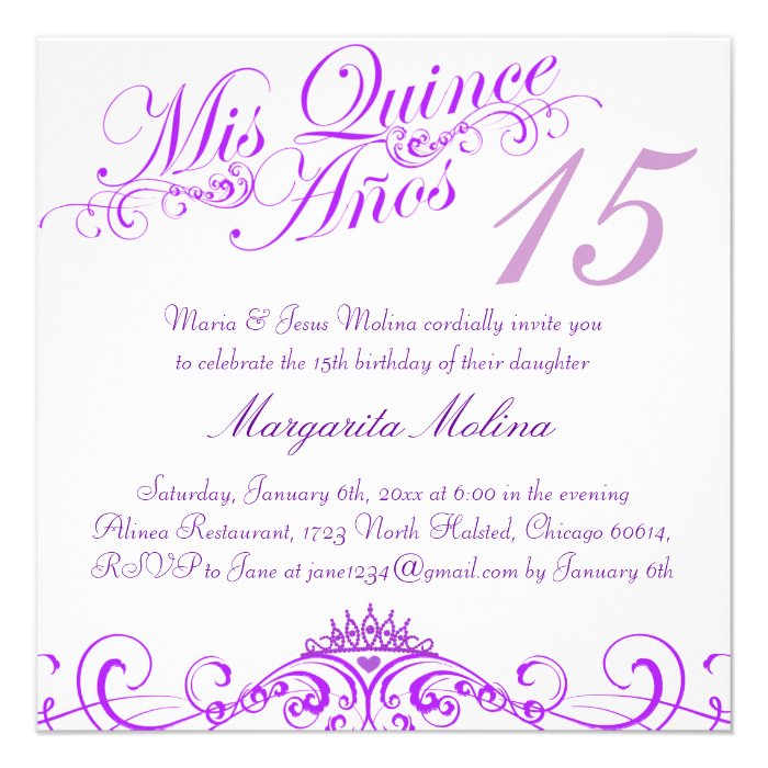 Purple Princess Tiara Quinceanera Invitation