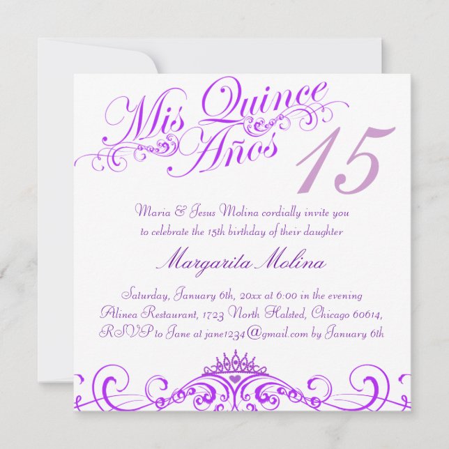 Purple Princess Tiara Quinceanera Invitation (Front)