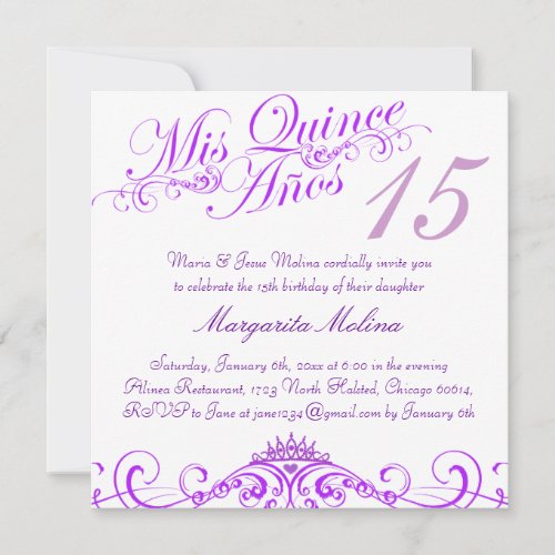 Purple Princess Tiara Quinceanera Invitation