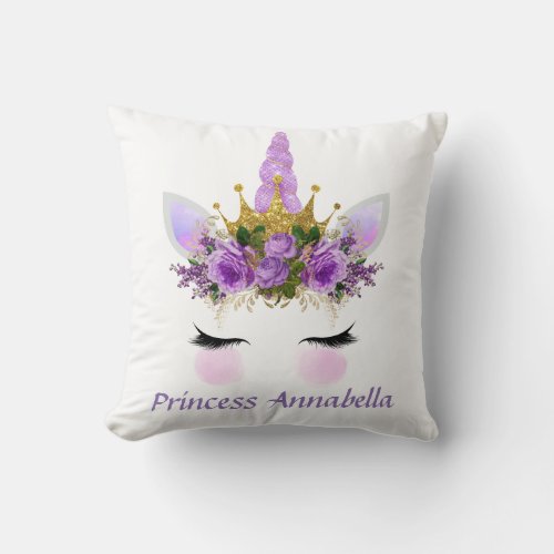 Purple Princess unicorn add name pillow