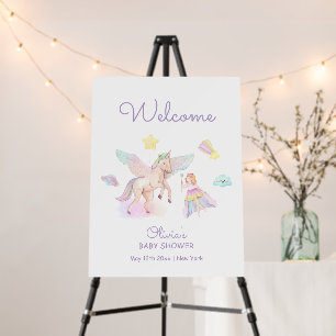 Purple Princess Unicorn Baby Shower Welcome Sign