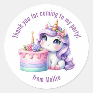 Purple Princess Unicorn Thank You Classic Round Sticker