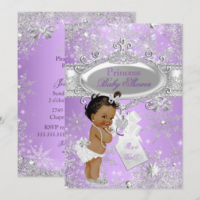 Purple Princess Winter Baby Shower Ethnic Invitation (Front/Back)