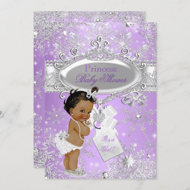 Purple Princess Winter Baby Shower Ethnic Invitation (Front/Back)