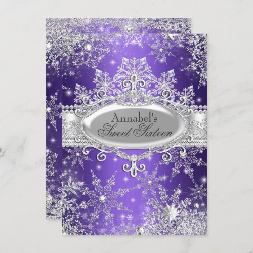 Purple Princess Winter Wonderland Sweet 16 Invite