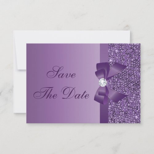 Purple Printed Sequins Baby Shower Save the Date