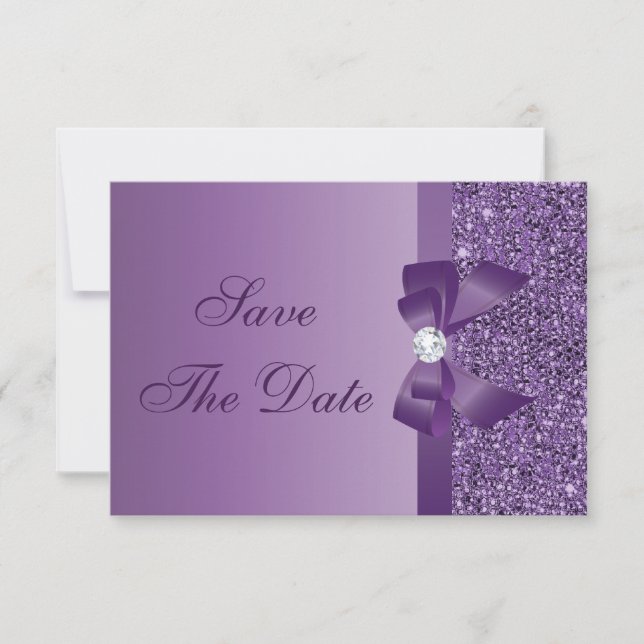 Purple Printed Sequins Baby Shower Save the Date (Front)