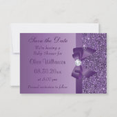 Purple Printed Sequins Baby Shower Save the Date (Back)