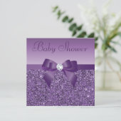 Purple Printed Sequins Bow & Diamond Baby Shower Invitation (Standing Front)