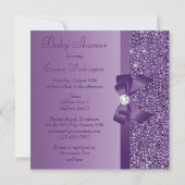 Purple Printed Sequins Bow & Diamond Baby Shower Invitation (Back)
