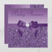 Purple Printed Sequins Bow & Diamond Baby Shower Invitation (Front/Back)