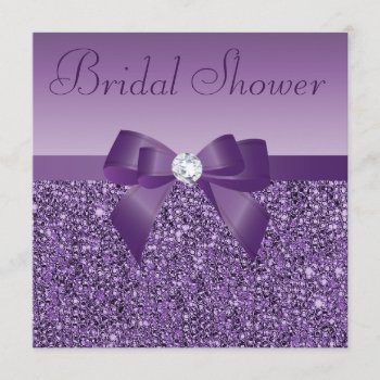 Purple Printed Sequins Bow & Diamond Bridal Shower Invitation by AJ_Graphics at Zazzle