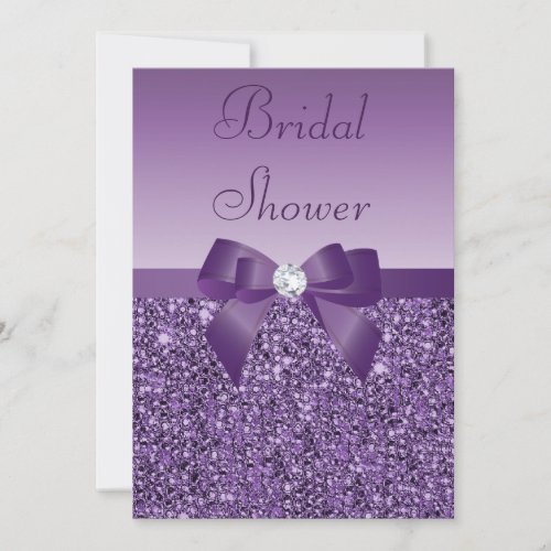 Purple Printed Sequins Bow  Diamond Bridal Shower Invitation