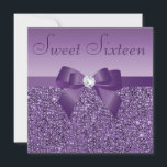 Purple Printed Sequins Bow & Diamond Sweet 16 Invitation<br><div class="desc">Girls' elegant custom purple Sweet Sixteen birthday party invitations with a beautiful glittery printed sequins pattern, a cute shiny printed bow and ribbon and pretty printed diamond bling jewel and purple text on a lilac gradient background. These classy glamorous invites are decorated both sides. Beautiful, chic, trendy, modern invitations. I...</div>