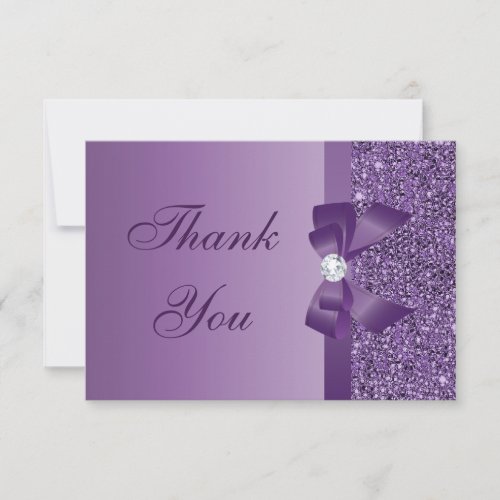 Purple Printed Sequins Bow  Diamond Thank You