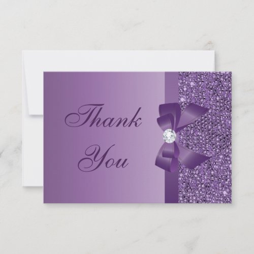 Purple Printed Sequins Bow &amp; Diamond Thank You