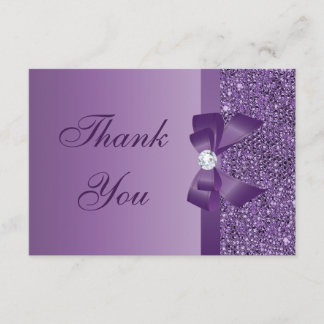 Purple Printed Sequins Bow & Diamond Thank You Card