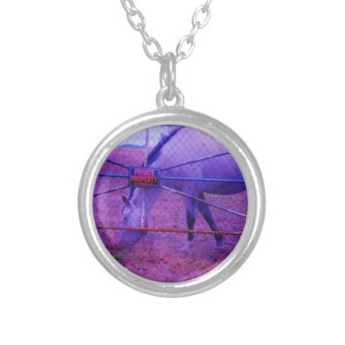 Purple Private Property Horse Silver Plated Necklace