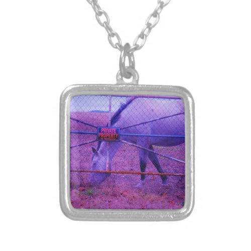 Purple Private Property Horse Silver Plated Necklace