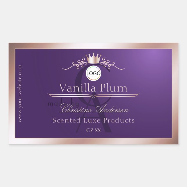 Purple Product Label Rose Gold Frame Logo Monogram (Front)