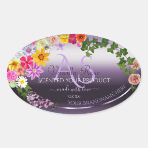 Purple Product Labels Colorful Flowers Monogram