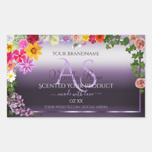Purple Product Labels Colorful Flowers Monogram