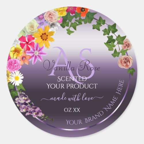 Purple Product Labels Colorful Flowers Monogram