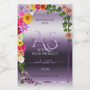 Purple Product Labels Colorful Flowers Monogram