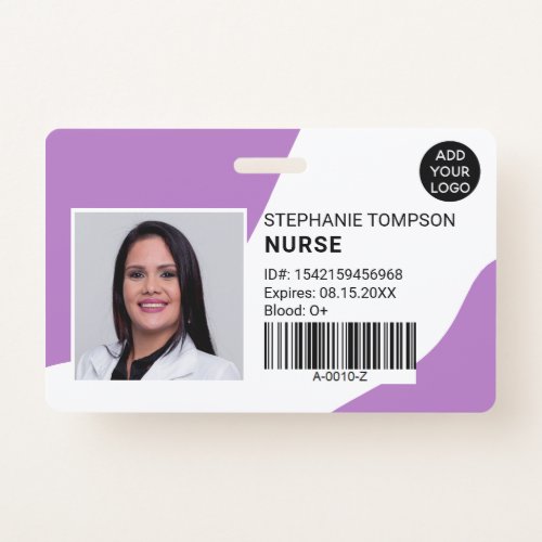 Purple professional nurse photo logo code badge