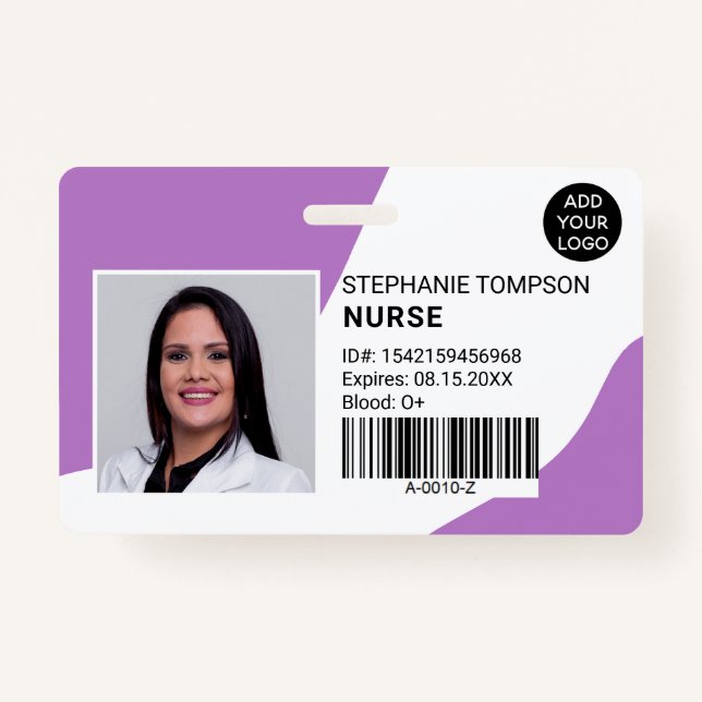 Purple professional nurse photo logo code badge (Front)