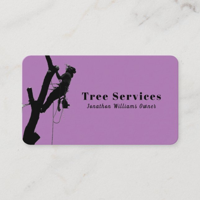 Purple Professional Tree Trimming Service Business Card (Front)
