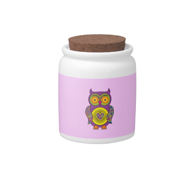 Purple Psychedelic Owl Candy Jar (Front)