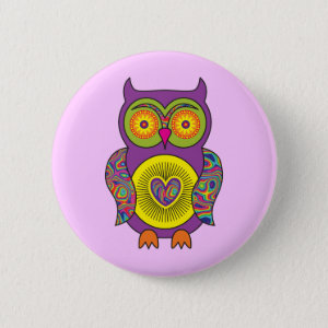 Purple Psychedelic Owl Pinback Button