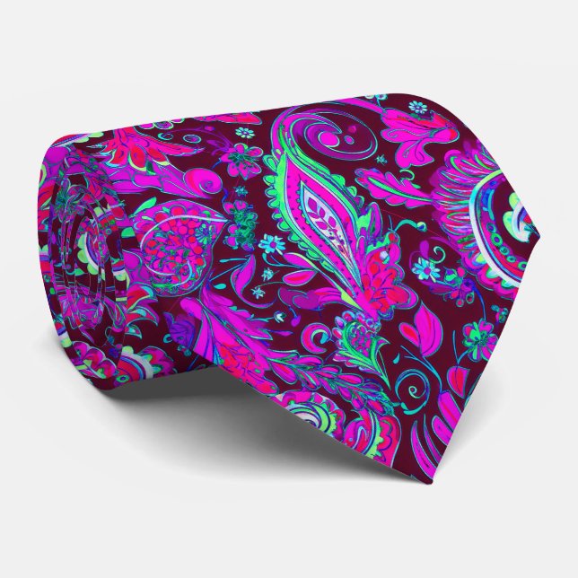 Purple Psychedelic Paisley Neck Tie (Rolled)
