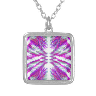 Purple psychedelic pattern silver plated necklace