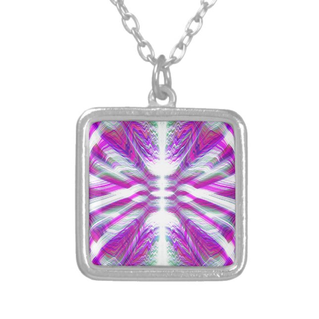 Purple psychedelic pattern silver plated necklace (Front)