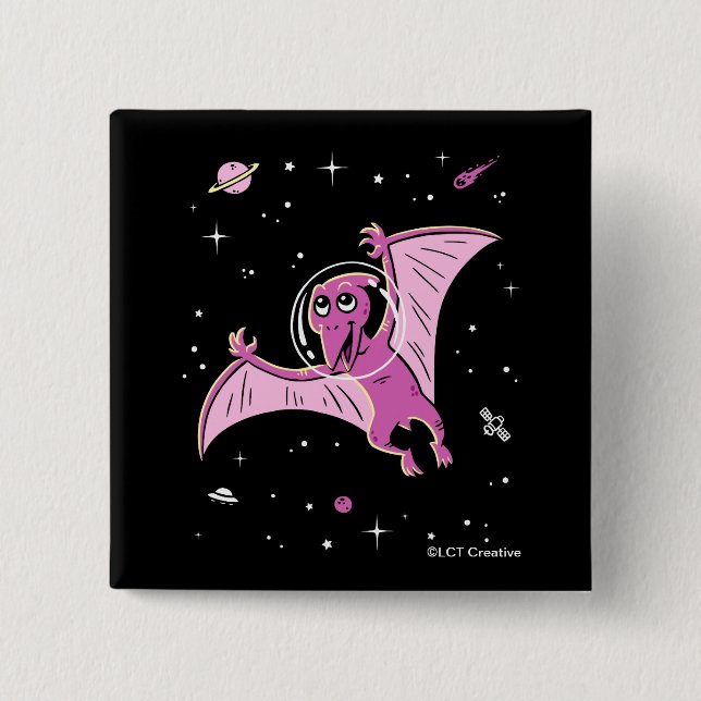 Purple Pterodactyl Dinos In Space Button (Front)