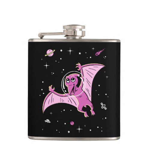 Purple Pterodactyl Dinos In Space Flask