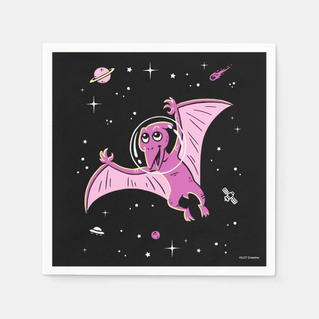 Purple Pterodactyl Dinos In Space Napkins (Front)