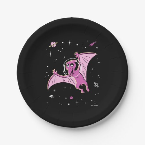 Purple Pterodactyl Dinos In Space Paper Plates