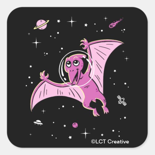 Purple Pterodactyl Dinos In Space Square Sticker