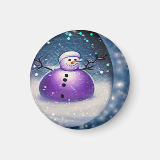 Purple Pudgy Painted Snowman Magnet