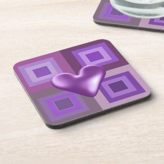 Purple Puffy Heart Design Coaster