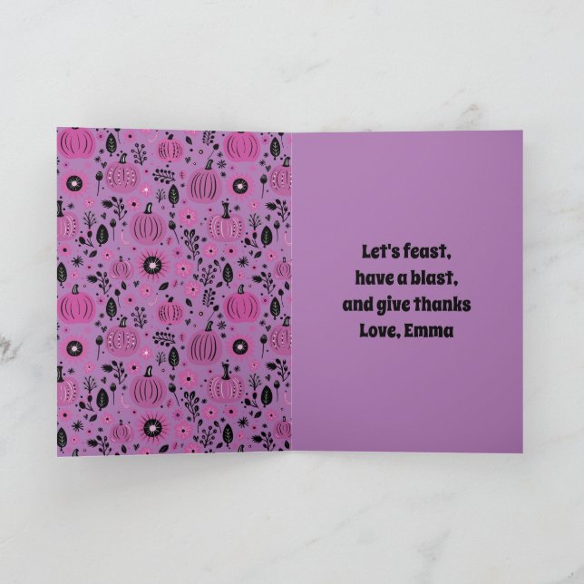 Purple pumpkin and fall flower personalized  invitation (Inside)