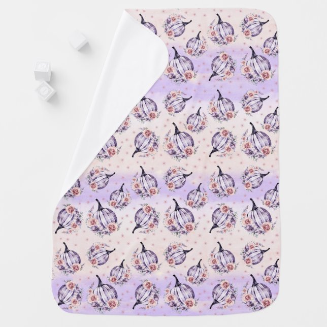 Purple pumpkin cute floral fall autumn flowers   baby blanket (In Situ)